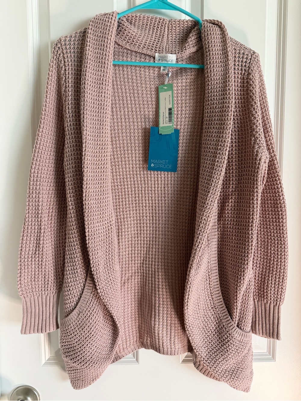 Market & Spruce Dusty Rose Open-Front Waffle Knit Cardigan